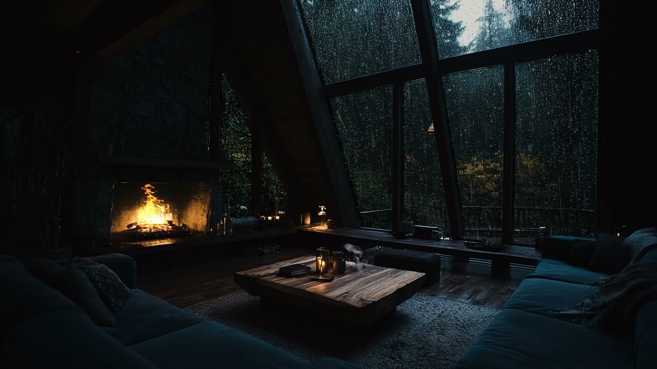 Peaceful Rainy Cabin 🌧️ Fireplace Ambience for Relaxation & Sleep