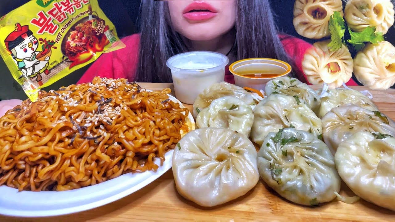 MOMO / DUMPLINGS + BLACK BEAN NOODLES | MUKBANG ASMR | EATING SOUNDS