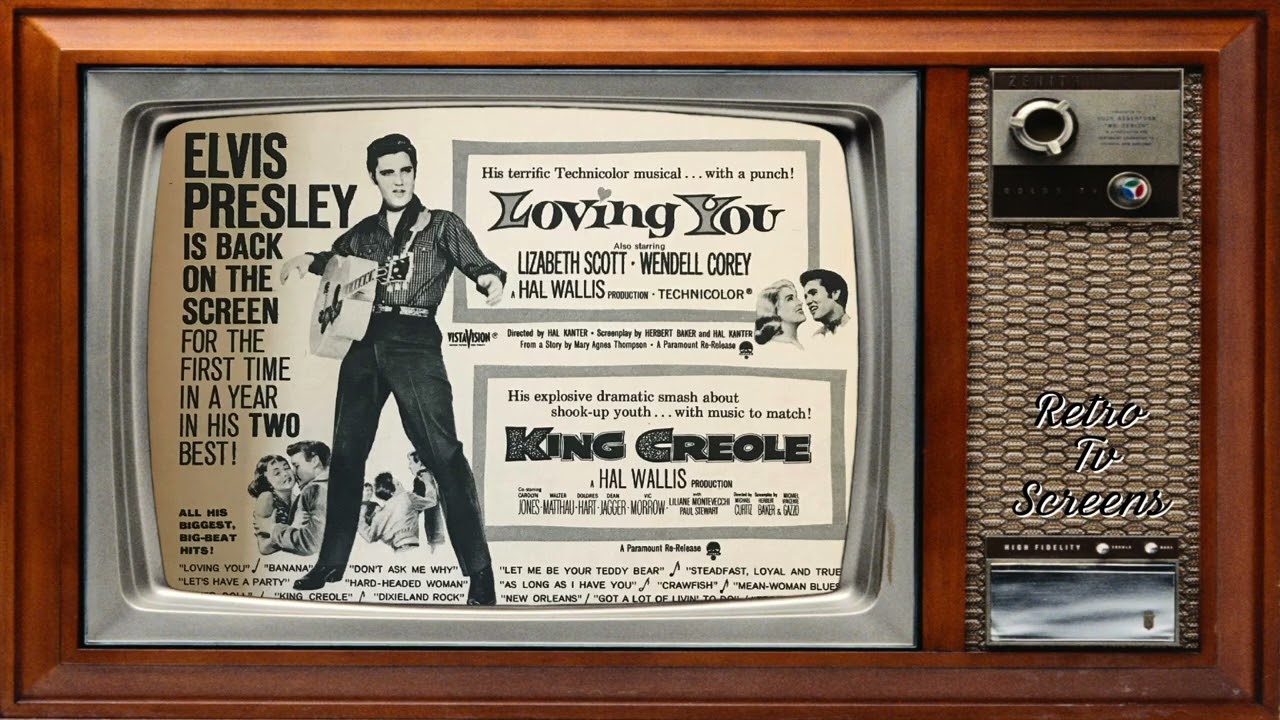 8 Hours of Retro TV Screensaver. 3 Different 1950s Vintage Movie Advertising with Elvis. No Sound