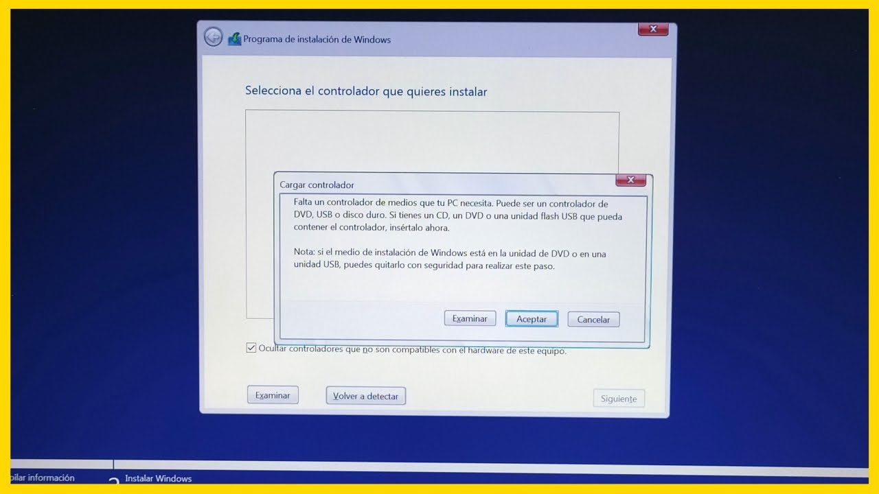 🤦‍♀️Falta un controlador de medios instalación Windows 10 no detecta disco