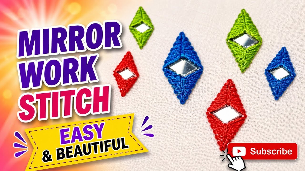 Mirror work stitch|| diamond shape mirror work embroidery stitches|| mirror hand embroidery