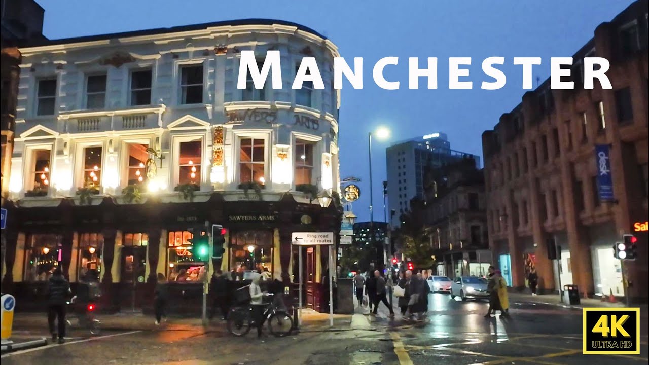 🇬🇧 Evening walk in Manchester city centre, via Deansgate, Market Street, to Northern Quarter