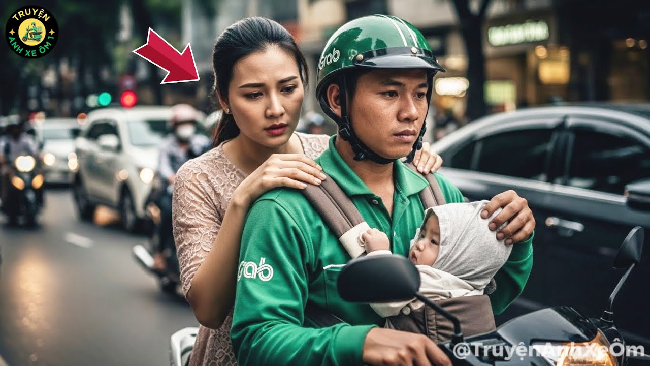 Anh Xe Ôm Vừa Chở Khách Vừa Địu Con, khoảnh khắc cô vén mũ em bé lên khiến tim mình lạnh đi