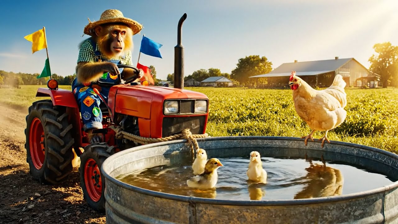 Cute Monkey Farmer's Wild Farm Day: Chick Rescue & Harvest! 🍓🐒🚜