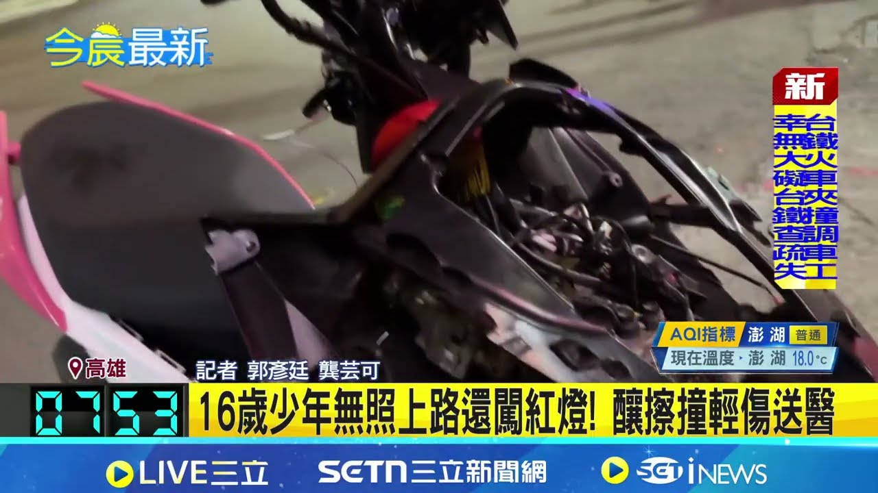 16歲少年無照上路還闖紅燈! 釀擦撞輕傷送醫 未成年騎車釀禍代價高! 無照.闖紅燈