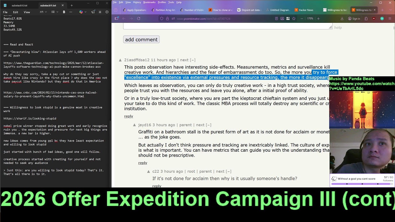 Study stream 54 #studywithme #leetcode #programming #systemdesign #ai #substack