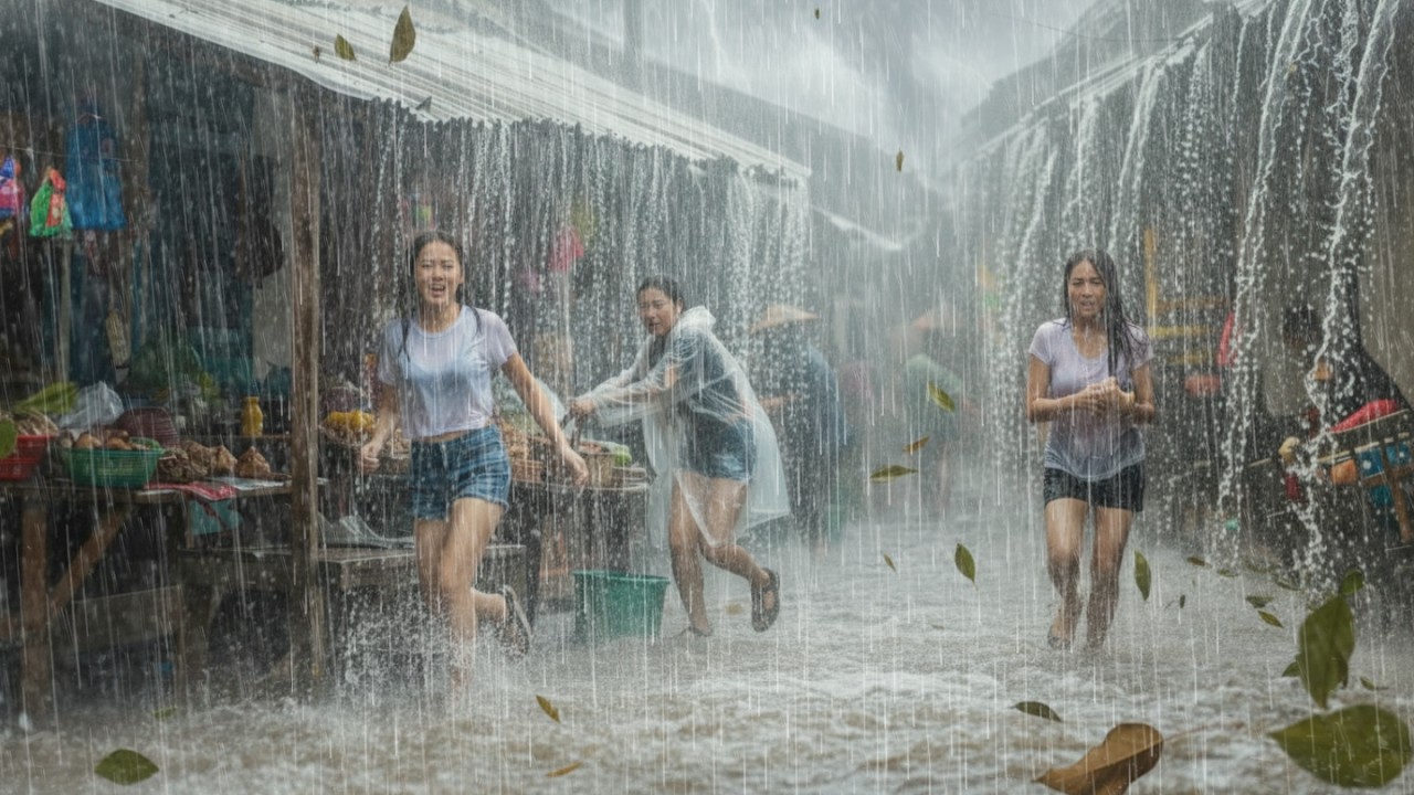ЭКСТРЕМАЛЬНАЯ ПОГОДА ⛈️ Сильный ливень в спокойной деревне | Успокаивающие звуки дождя для глубокого