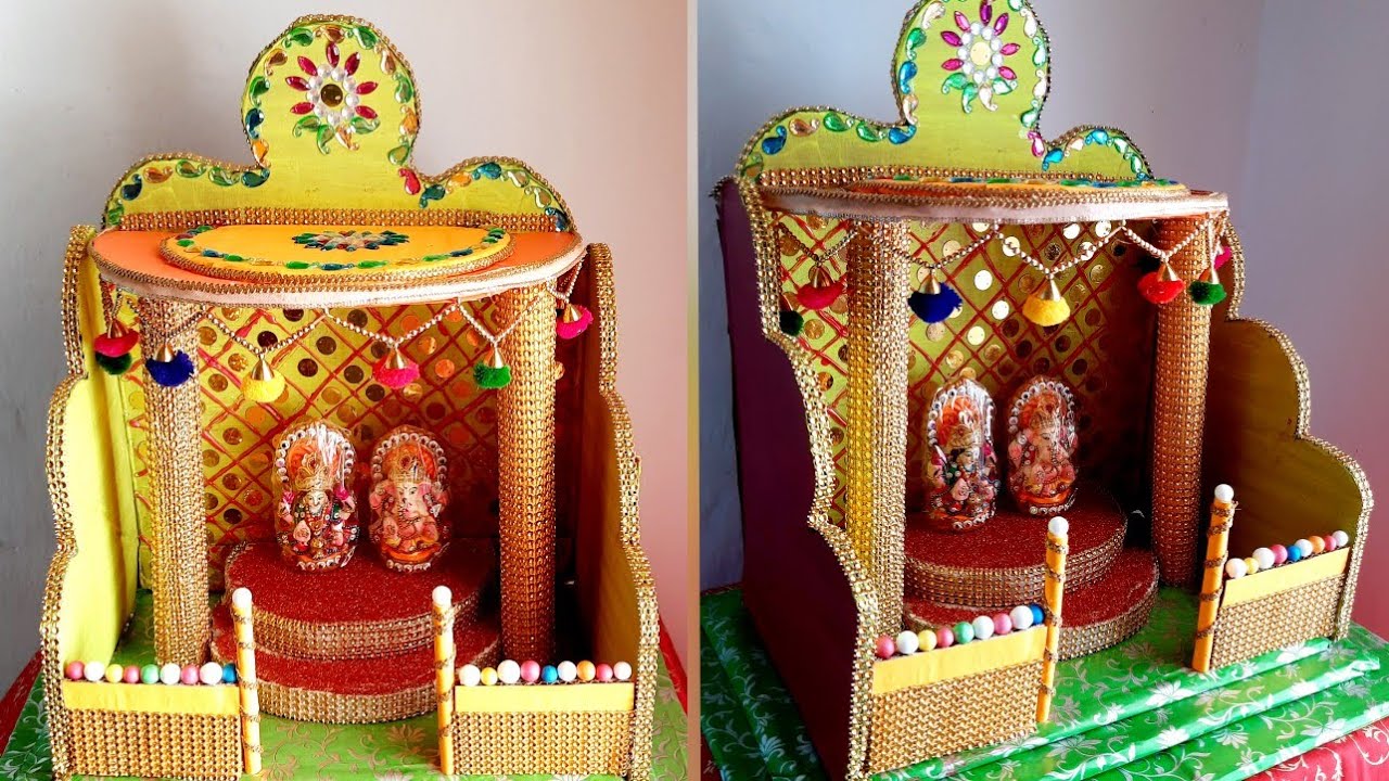 DIY puja mandir making from cardboard/ handmade cardboard lakshmi puja temple / mandir for diwali