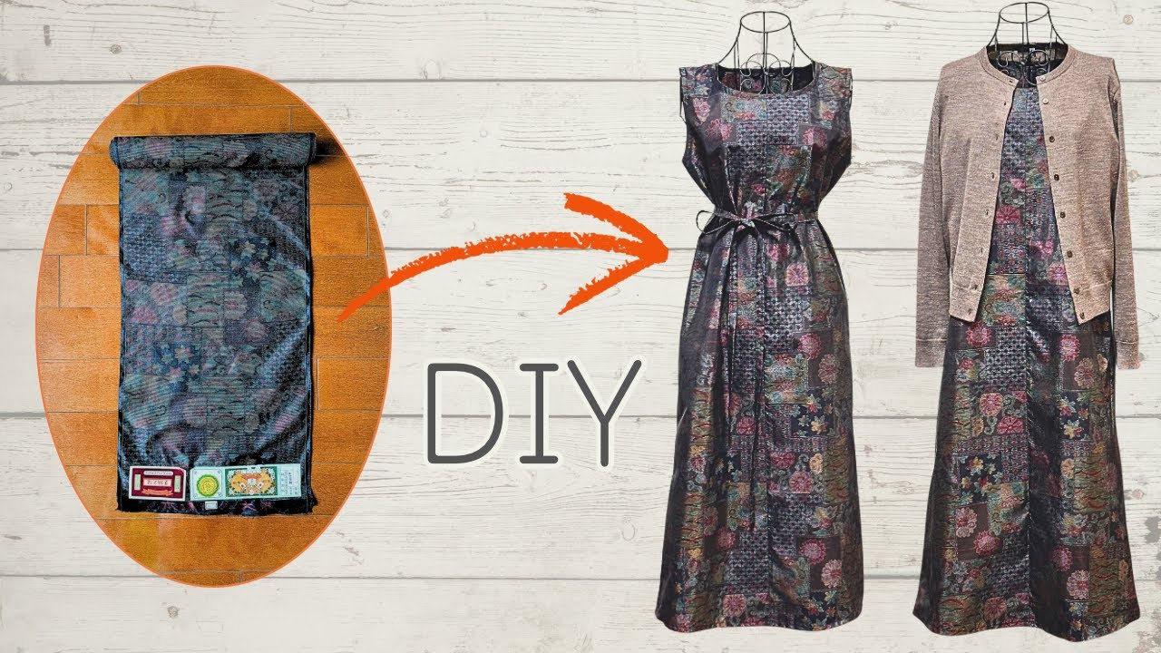 反物有効活用！簡単♪シンプルなワンピースの作り方 簡単なバイアステープの付け方 丁寧解説【着物リメイクワンピース・着物リメイク服】Simple kimono dress DIY