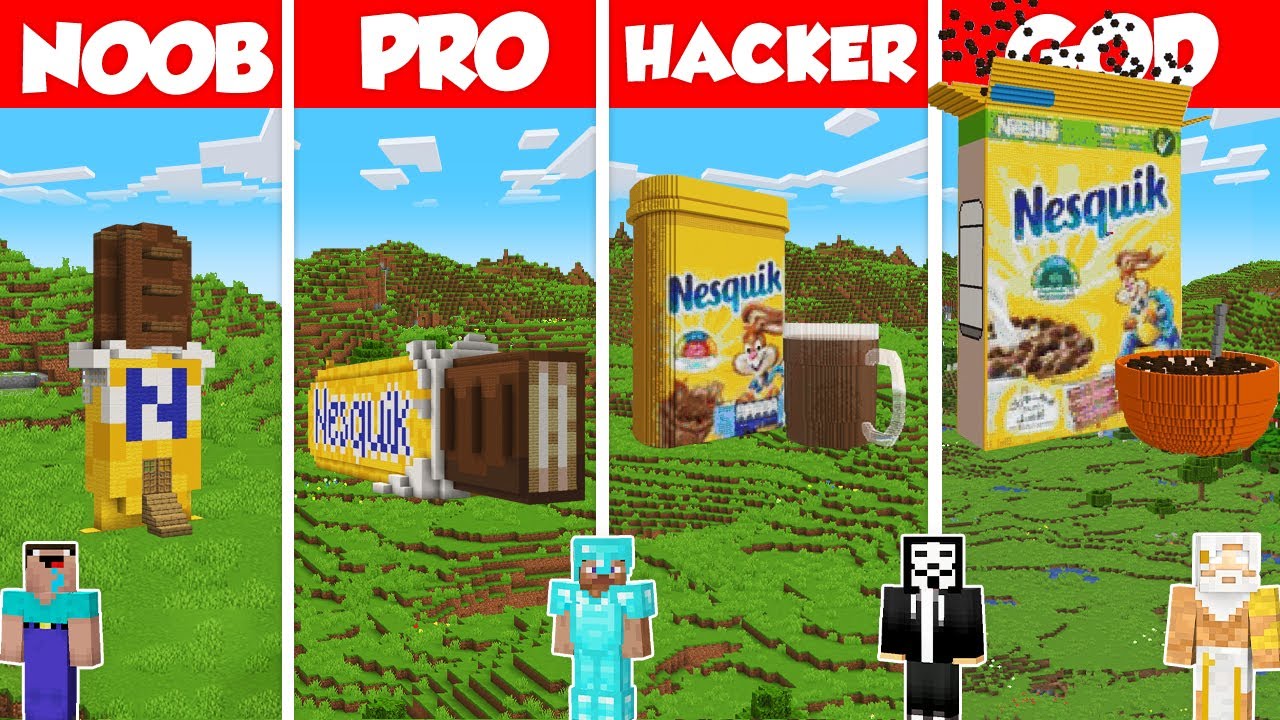 NESQUIK HOUSE BUILD CHALLENGE - Minecraft Battle: NOOB vs PRO vs HACKER vs GOD / Animation