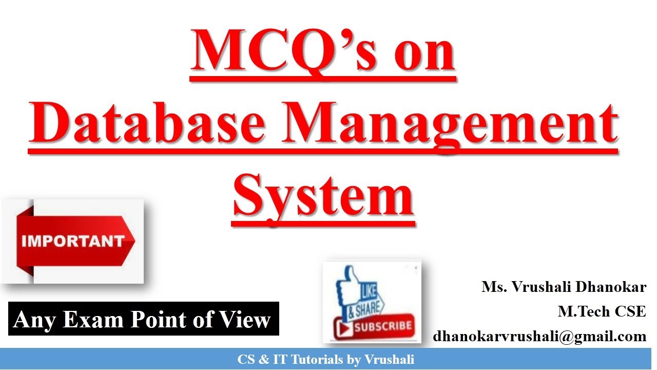 DBMS MCQ's Questions with Answers #databasemanagementsystem #dbms #csandittutorialsbyvrushali