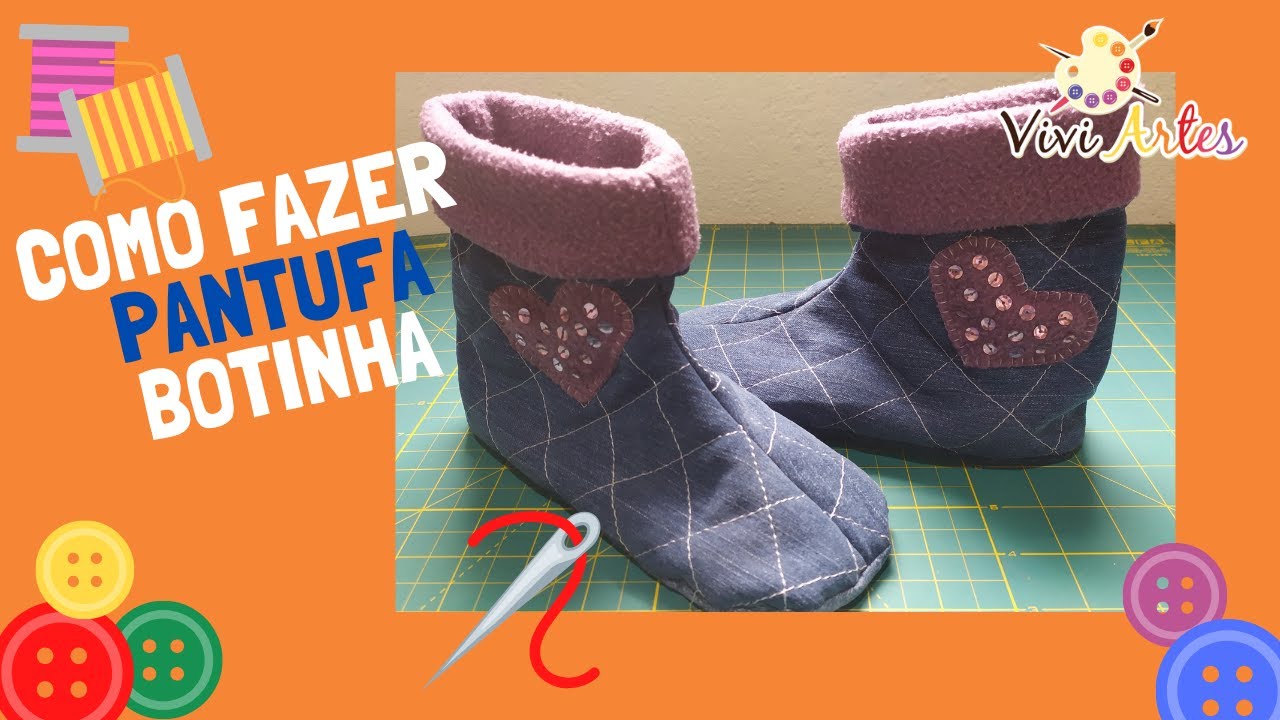 Como fazer pantufa botinha de tecido #costuracriativa