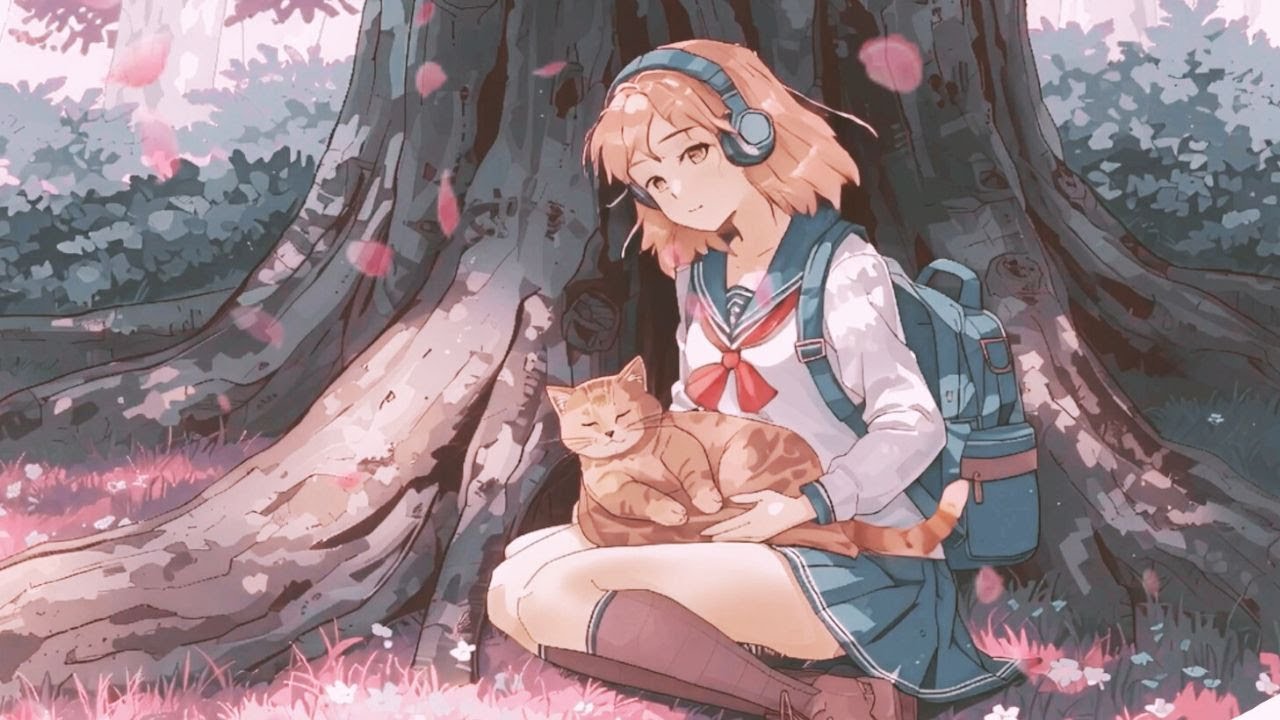Dreamy Cherry Blossom Lofi Beats  - Relaxing Anime Girl & Cat for Study, Sleep & Chill Music- 1 Hour
