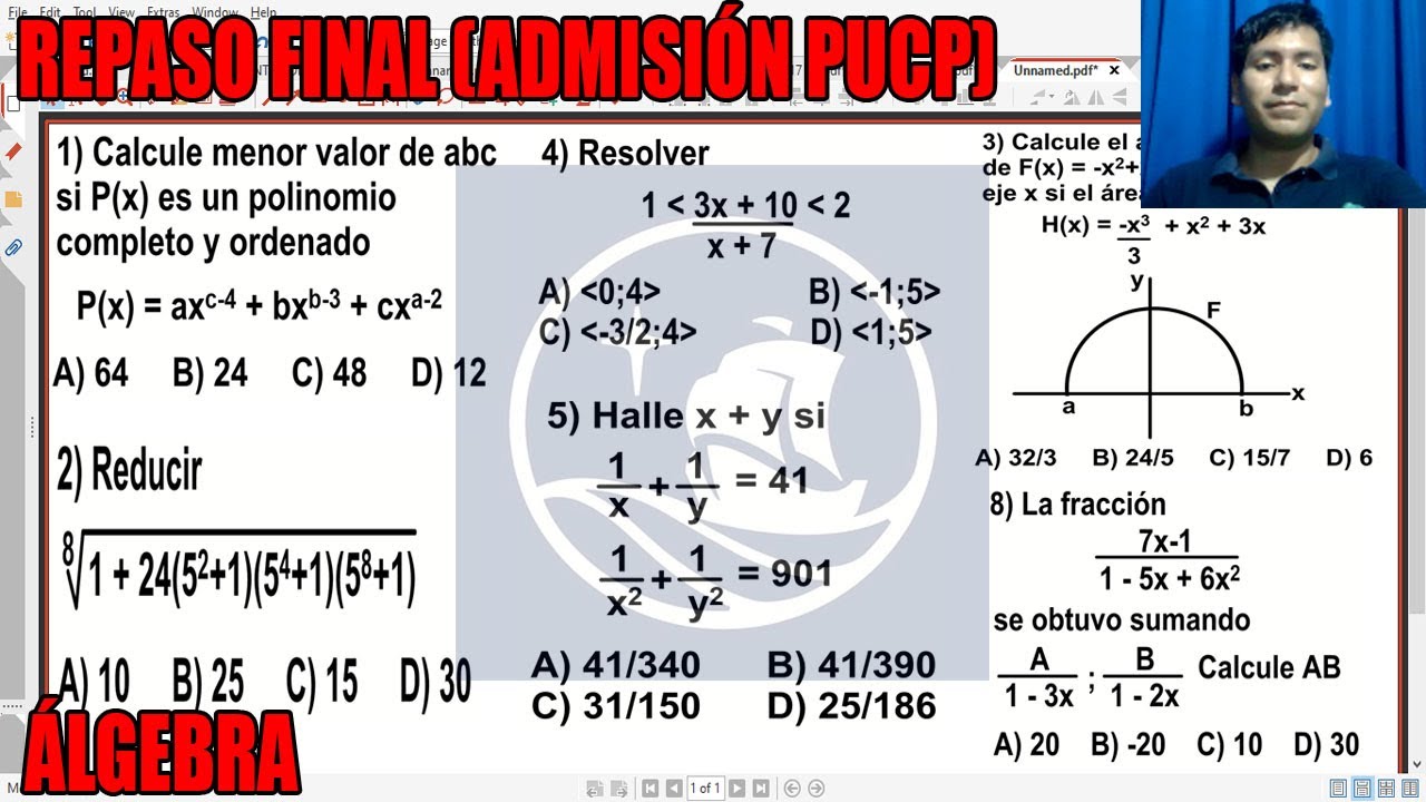 REPASO FINAL ADMISION PUCP (ÁLGEBRA TODOS LOS TEMAS) LAS FIJAS
