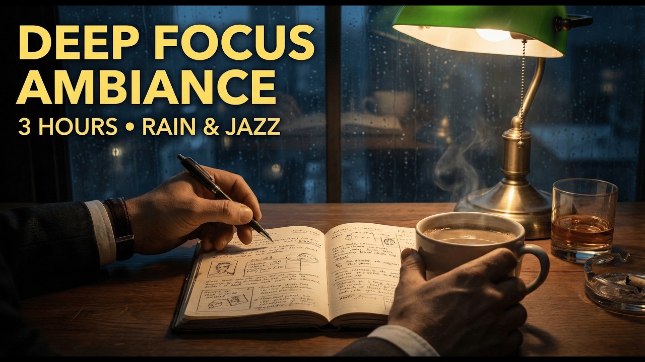 Noir Detective Office 🕵️‍♂️ Late Night Jazz & Rain Ambiance for Deep Focus (3 Hours)