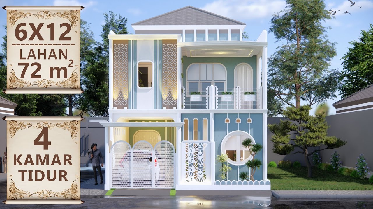 Desain Rumah 6x12 Meter | 4 Kamar Tidur | Paling Optimal | Taman Indoor