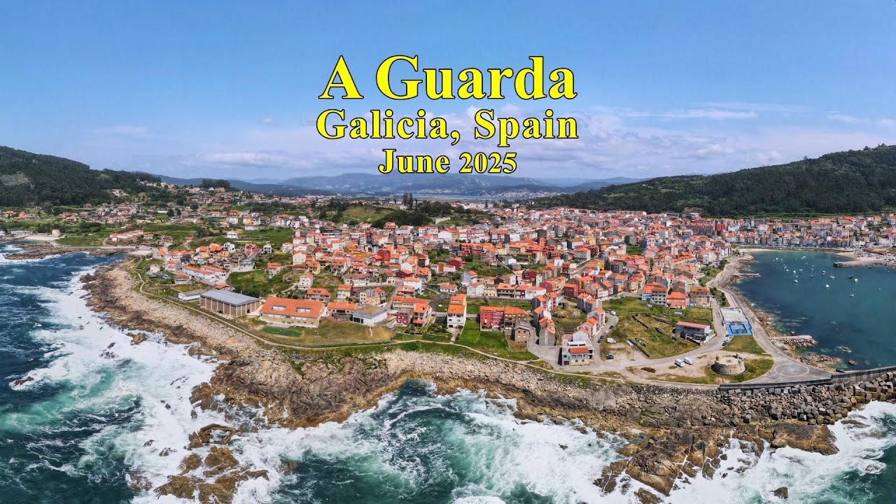 4K video of bird's views of the beautiful galician beach town of 