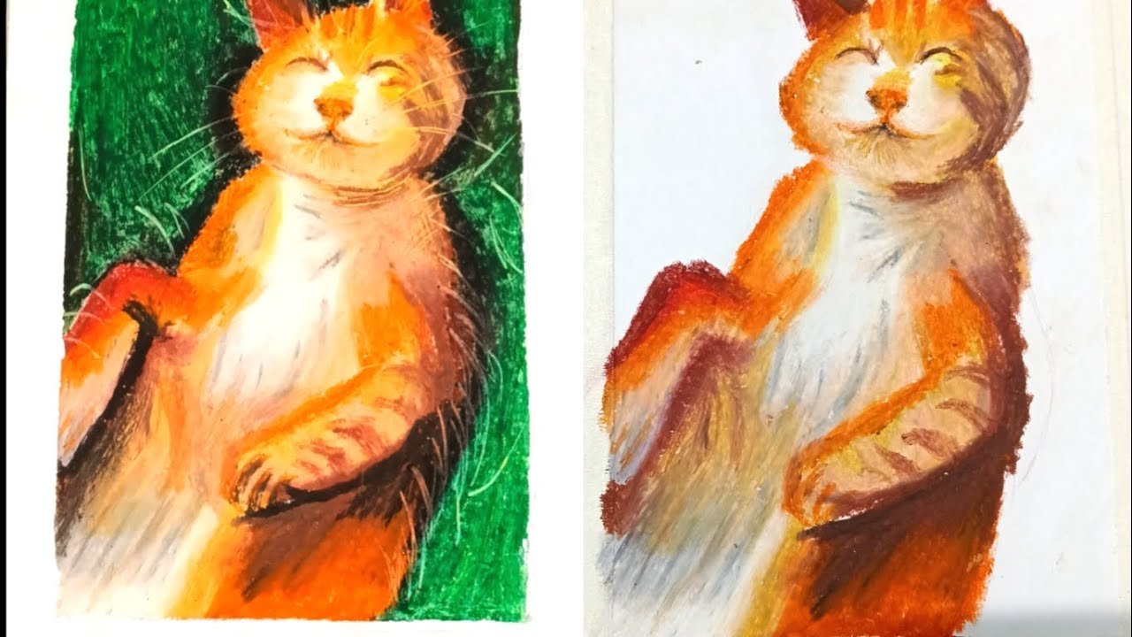Orange cat 🍊🐾 oilpastel Tutorial. Live like an orange cat #oilpastel #paintwithme #arttutorial #cat 