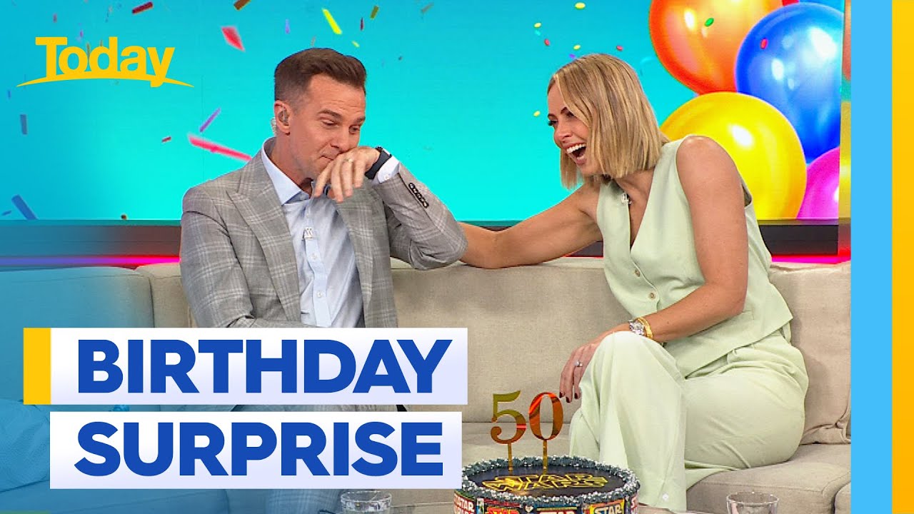 Sylvia Jeffreys tears up surprising David Campbell for his 50th birthday | Today Extra