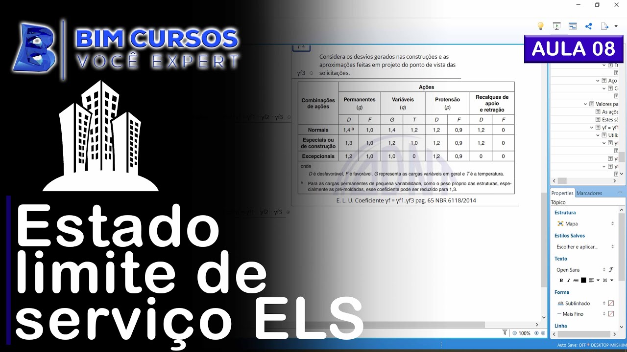 Aula 08 - Estado limite de servi&ccedil;o ELS - C&aacute;lculo de edif&iacute;cios do zero - BIM CURSOS