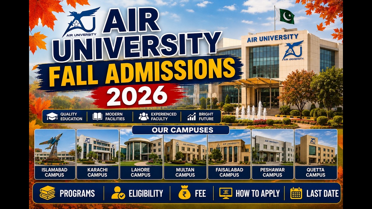 Air University Fall Admissions 2026 | AU Kharian | AU Karachi | AU Kamra | AU Shorkot | AU Multan