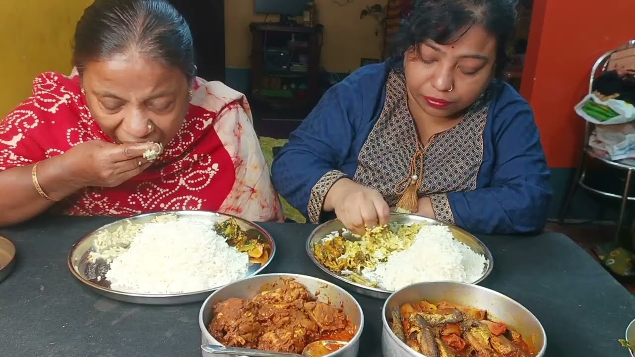 Big bites Eating Basmati Rice  Chicken Kosha sukto puisak desi tangra |Mukbang| ASMR 