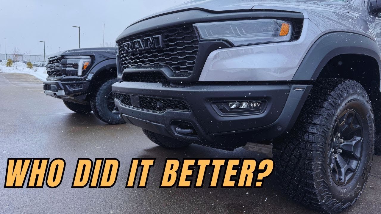 2025 Ram 1500 RHO vs 2025 Ford F-150 Raptor | Drive review comparison | MPG loop & Sport mode pull