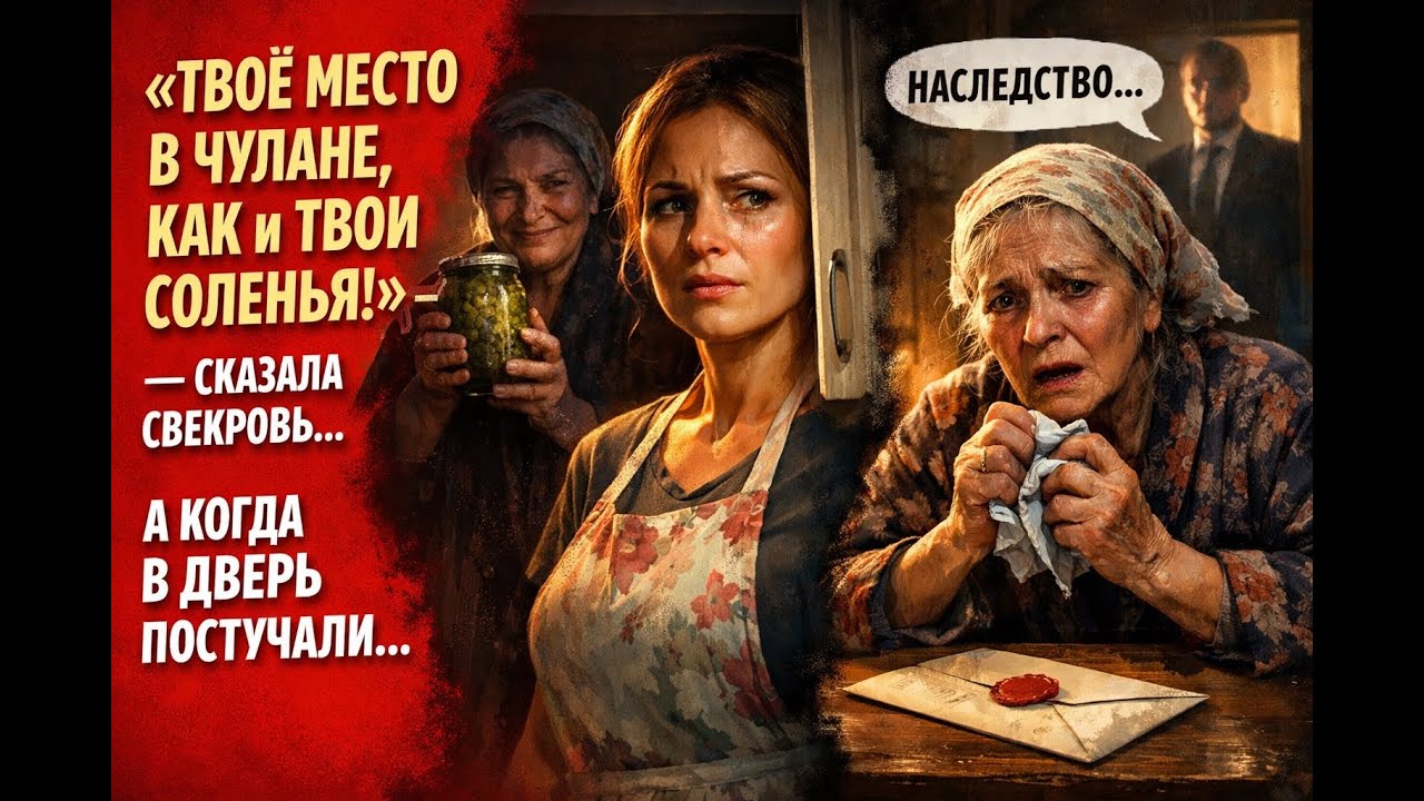 «Твоё место в чулане, как и твои соленья!» — сказала свекровь… А когда в дверь постучали…