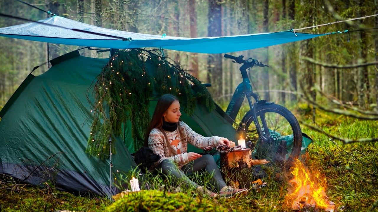 ASMR Sweden | Solo Girl Survives Cold Rain Camping on a New eBike 🌧️🔥