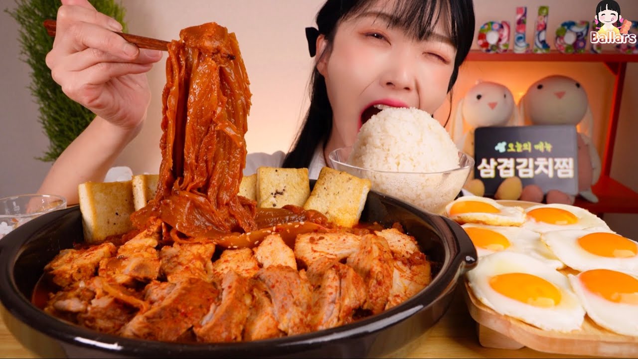 Mukbang:) 🍖Korean Kimchijjim, Fried egg, Seaweed and Rice ☆ Big Bites :: ASMR :: Eatingshow ☆
