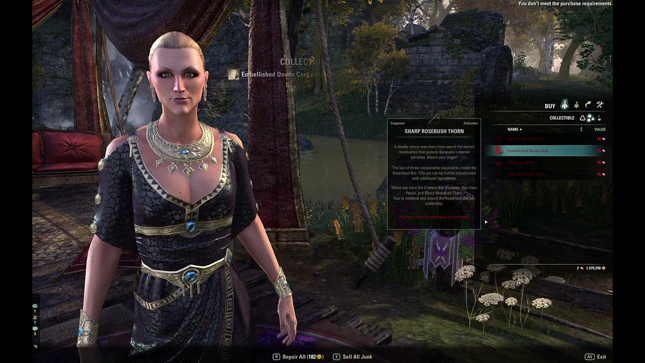 Elder Scrolls Online - buying an Embellished Dance Card from The Impresario