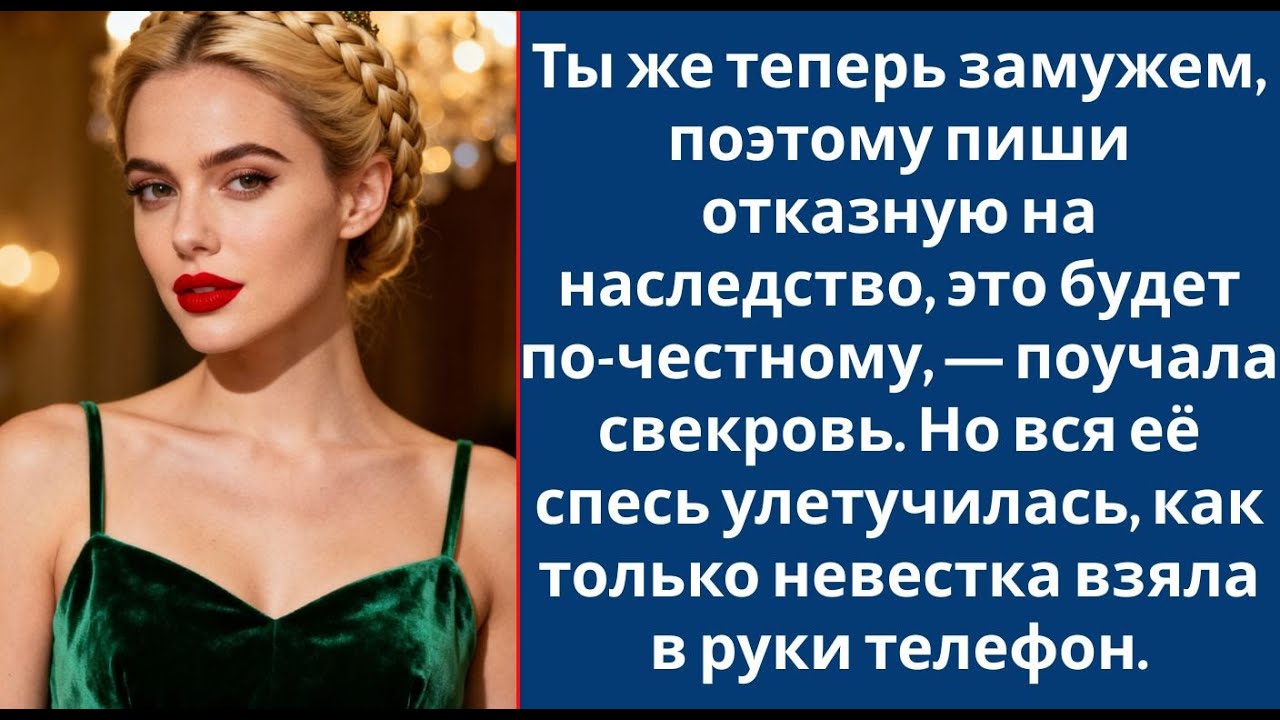 Ты же теперь замужем, поэтому пиши отказную на наследство, это будет по честному, — поучала свекр
