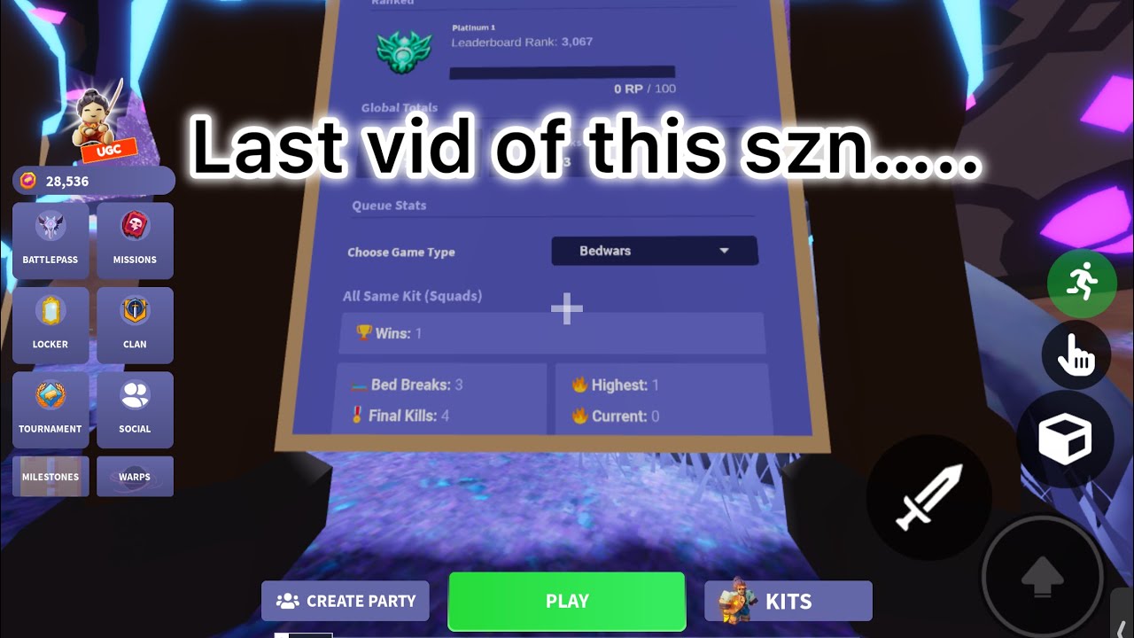 My Final Ranked Vid B4 S13…(Roblox Bedwars)
