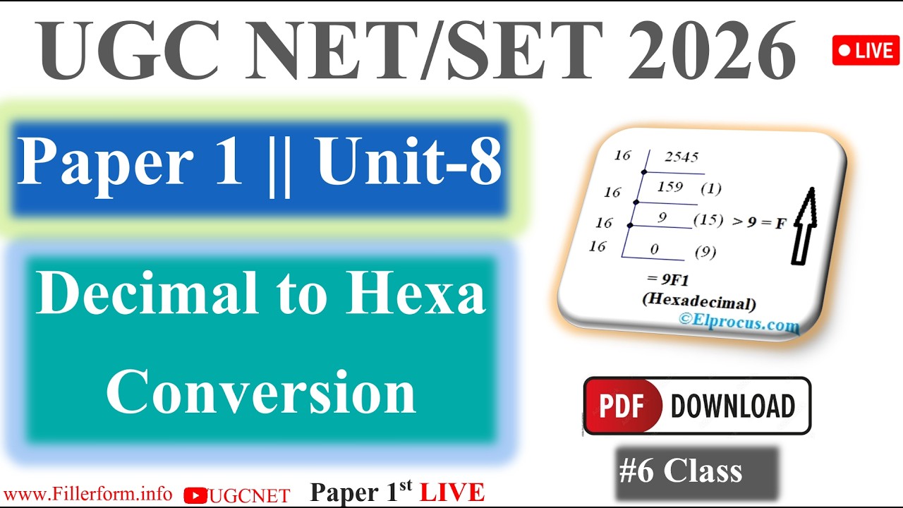 UGC NET 2026 | Decimal to Hexadecimal Conversion | Unit 8 ICT Paper 1 | UGC NET June 2026 | Part-6