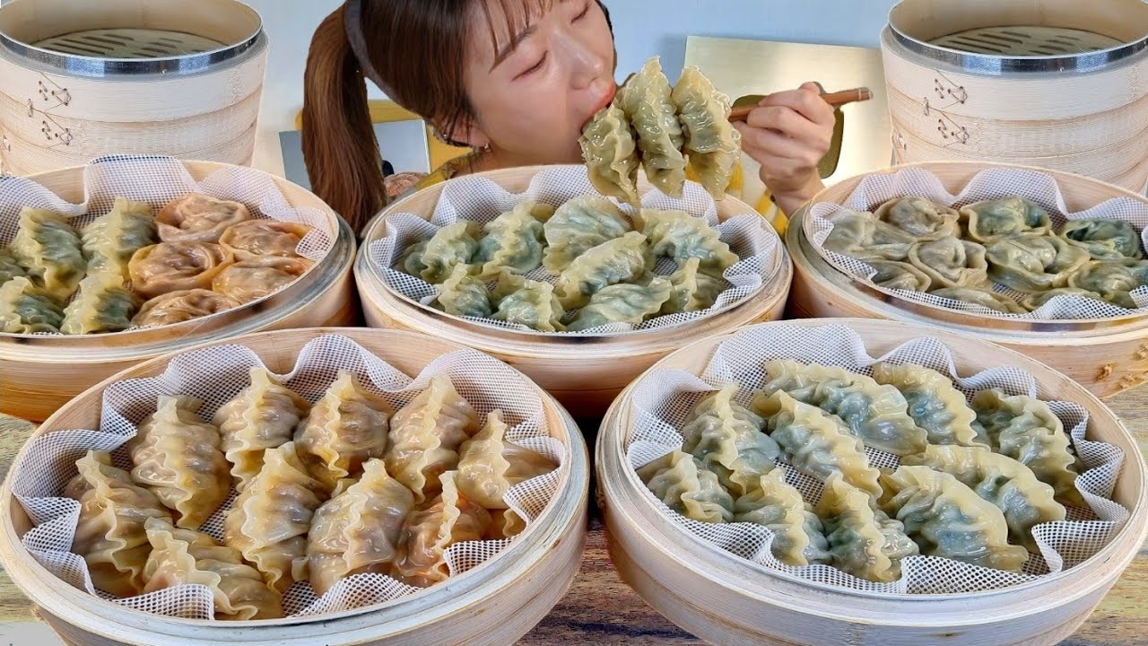 ASMR 🥟 Пельмени Кимчи, Пельмени с креветками, Пельмени с острым перцем чили 7 видов Сочных пельменей