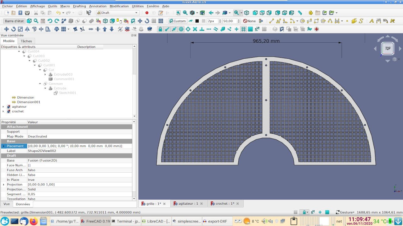 FreeCAD 0.19 - LibreCAD 2.1.3 d&eacute;butant : Export 3D vers 2D au format DXF (suite)