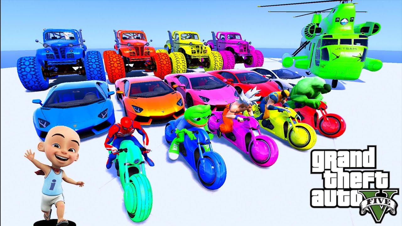Upin & Ipin - GTA V Stunt Race | Aksi Motor Gila Upin ipin | Upin ipin kaget GTA Lucu