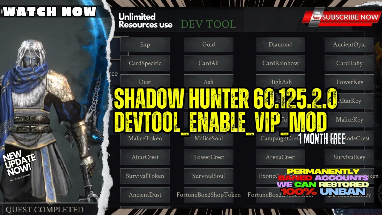 SHADOW HUNTER 60.125.2.0 DEV TOOL ENABLE VIP MOD #shadowhuntermodmenu #shadowhuntermod