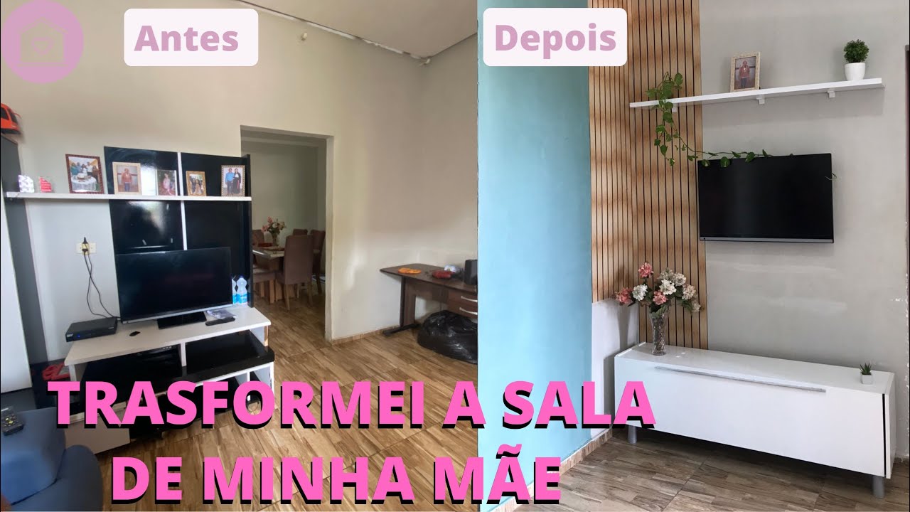 TRANSFORMEI A SALA DA MINHA MÃE GASTANDO POUCO | FIZ RACK PARA SALA  + PAINEL RIPADO | DIY (parte I)