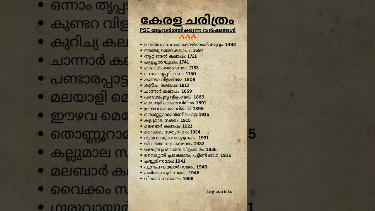 Kerala PSC Kerala history years #malayalam #gk #keralapsc