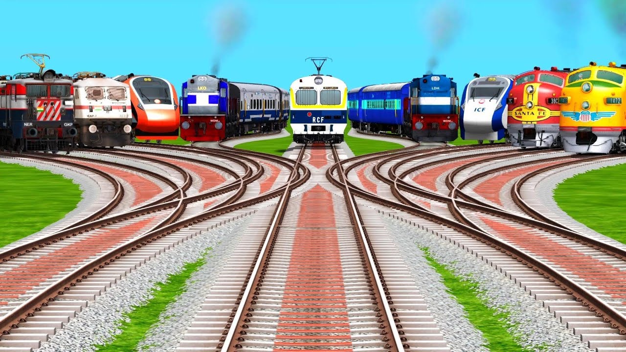 9️⃣ Realistic Fake Trains Crossing By Bumpy Branched Railroad Crossing | indian train simulator game
