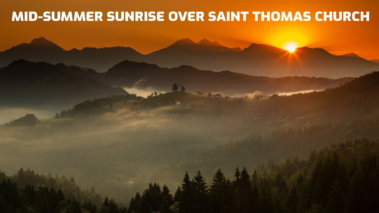 Mid-Summer Sunrise over Saint Thomas Church in Slovenia. – White balance as a warm up filter
