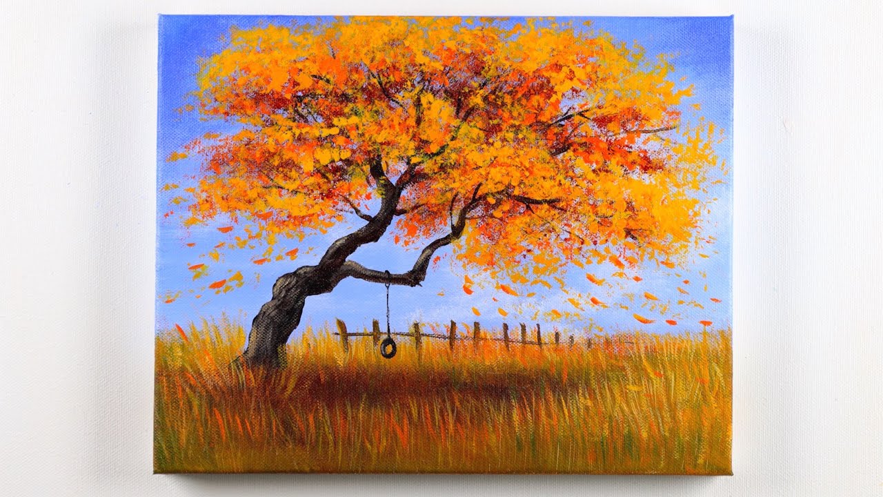 Autumn Tree Landscape Painting | Acrylic Painting | Autumn Tree Painting for Beginners