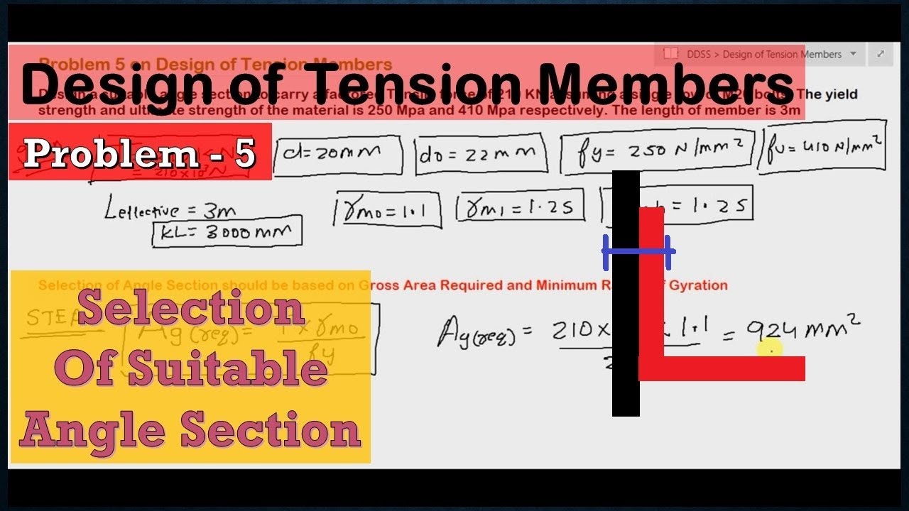 Problem 5 Selection of Angle Section and Design For Given Tensile Load | Design of Tension Members