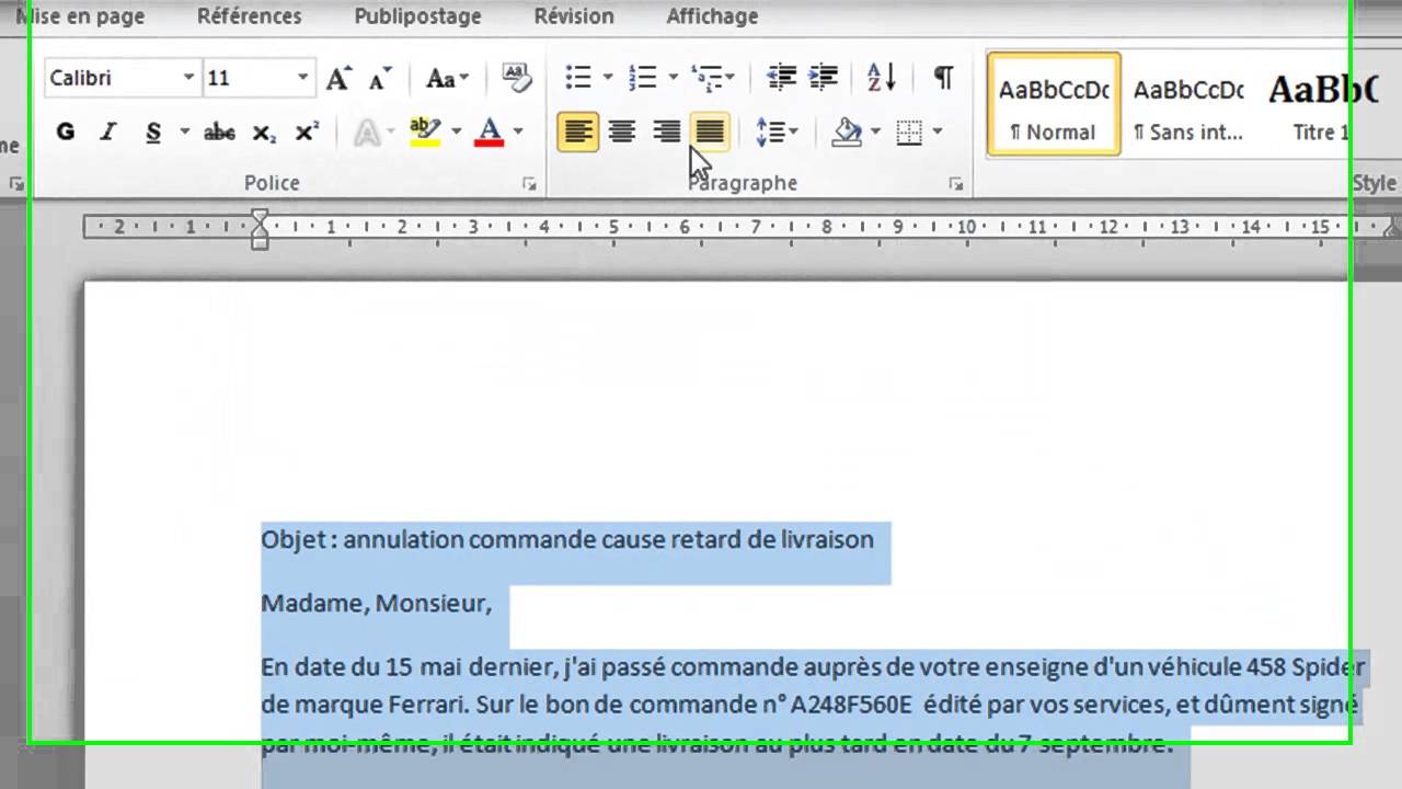 Mettre en page un courrier dans Word.