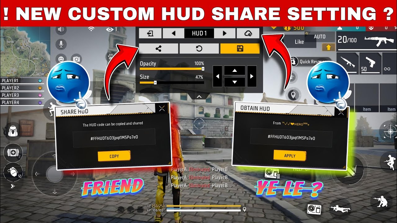 Custom HUD Share Setting |  Custom HUD Code | Free Fire New Update | Custom HUD Save Kaise Kare
