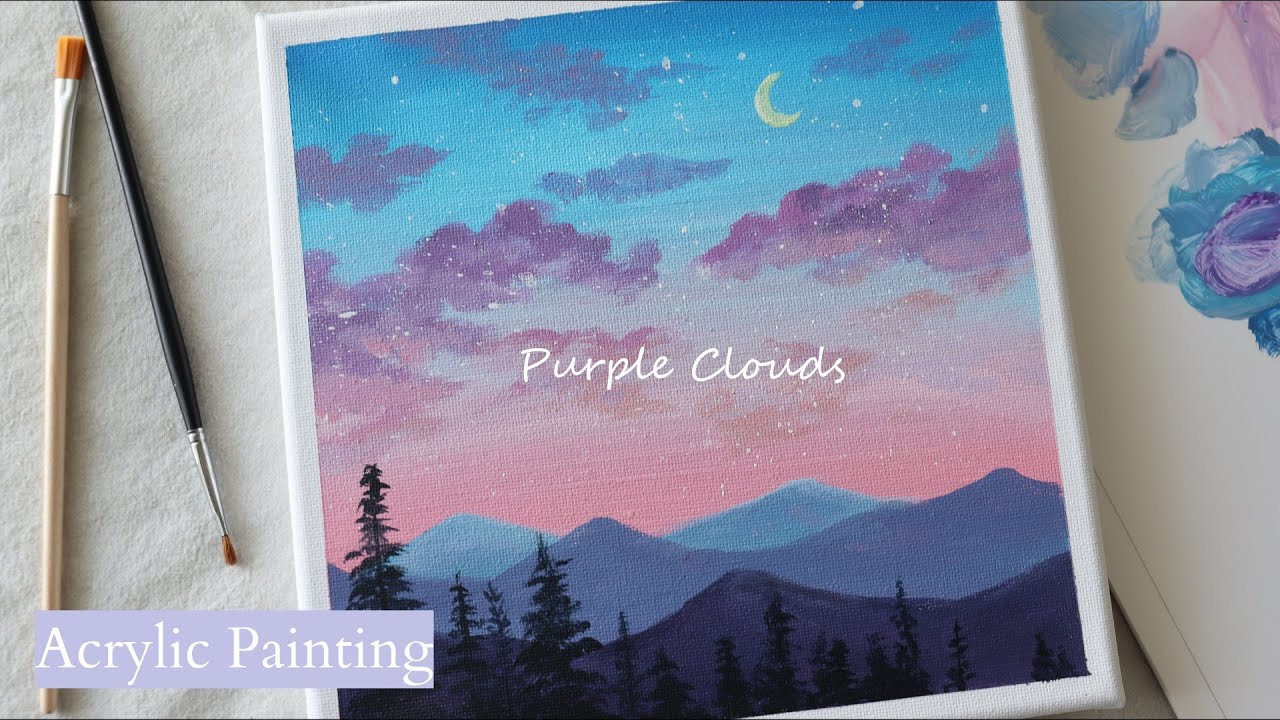 Purple clouds / Easy acrylic painting for beginners / PaintingTutorial