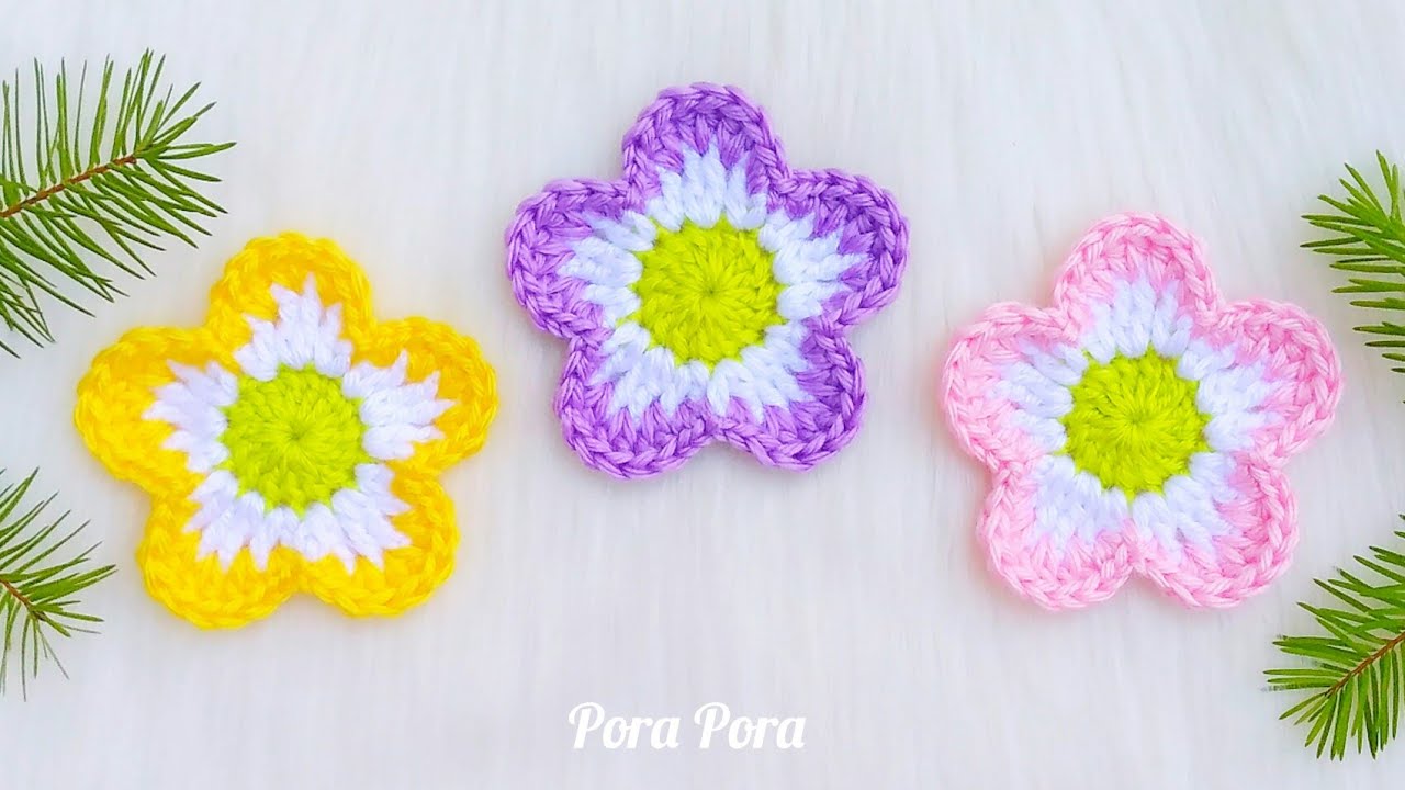 Crochet Spring Flower I Crochet 5 Petals Flower I Easy Crochet Flower Tutorial For Beginners