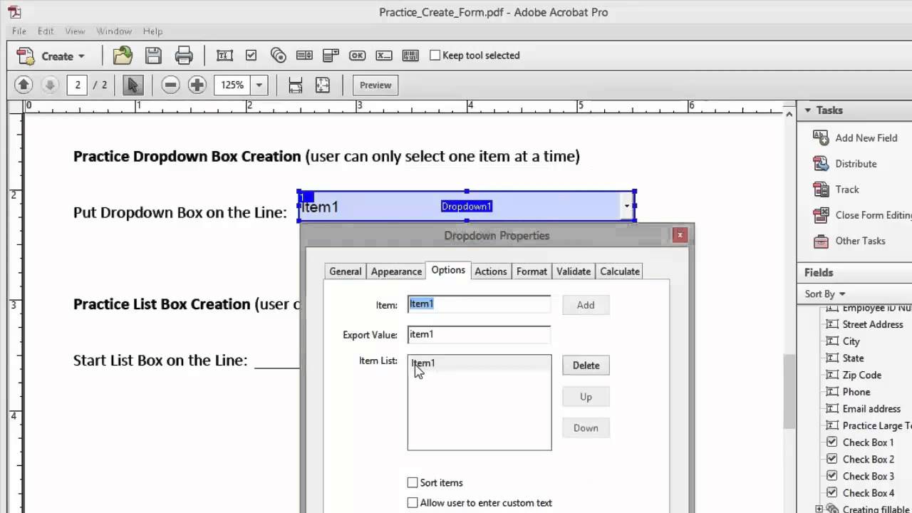 Creating a Dropdown Box in Adobe Acrobat Pro
