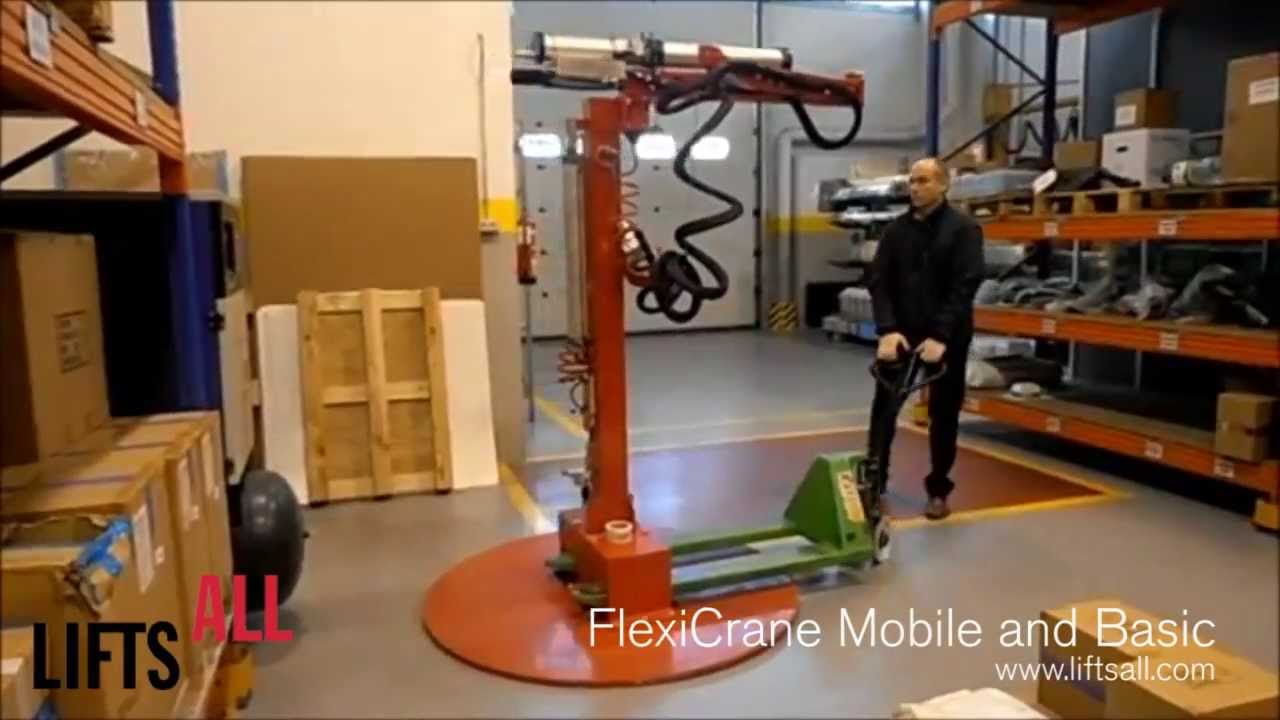 Articulated jib crane FlexiCrane Mobile and vacuum lifter Basic for carton boxes